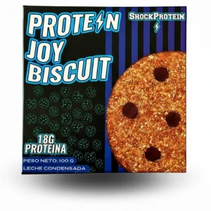 Galleta proteica, caja cuadrada color azul.